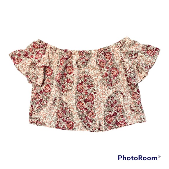 Madewell Top Boho Silk Blouse Floral Paisley Off Shoulder Large Summer Fall - Picture 3 of 6